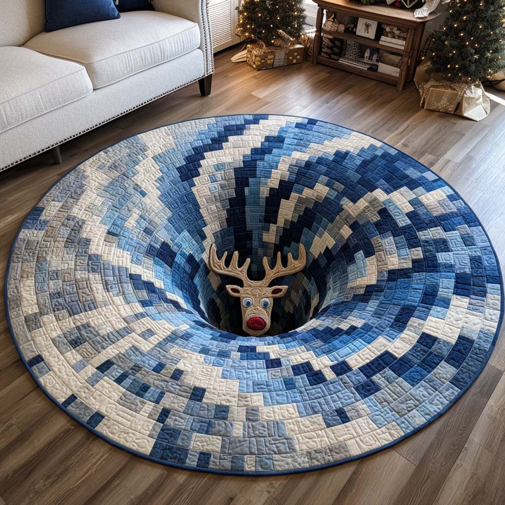 Yuletide Rings Christmas Round Mat Rug - washable non-slip printed rug