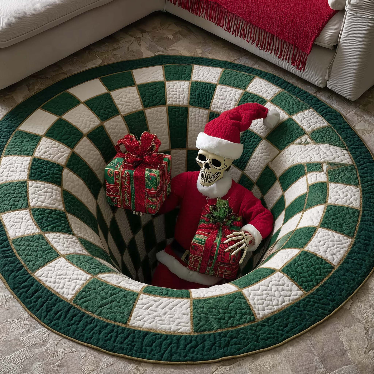 Yuletide Skeleton Round Mat Rug