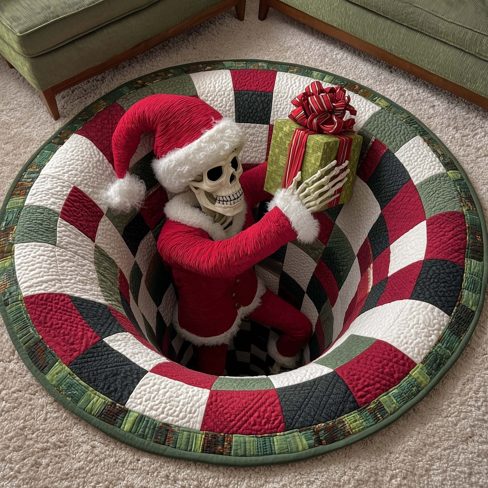 Yuletide Skeleton Round Mat Rug - Nature Design | Serene Home Decor