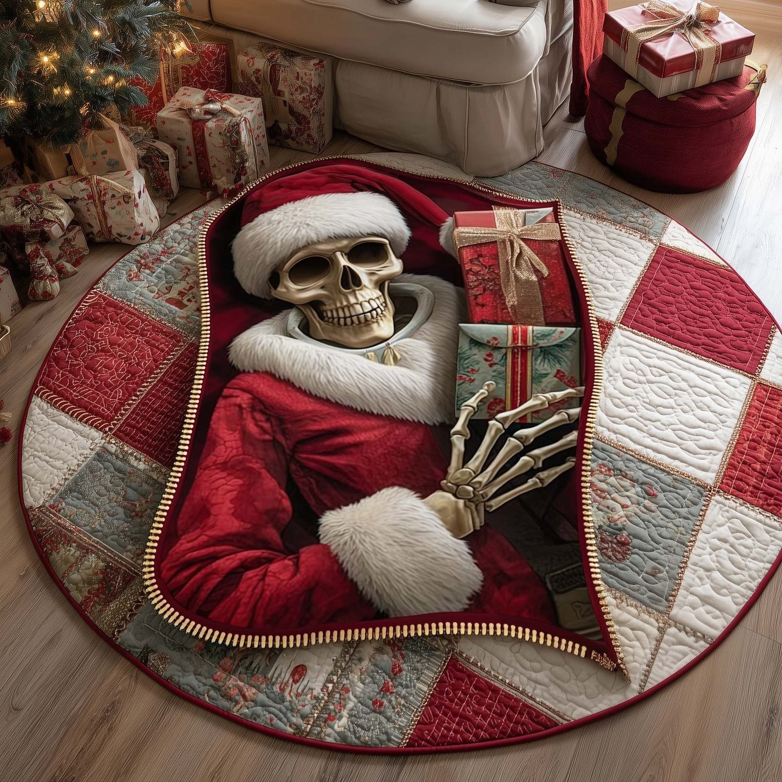 Yuletide Skeleton Round Mat Rug - Nature Design | Serene Home Decor