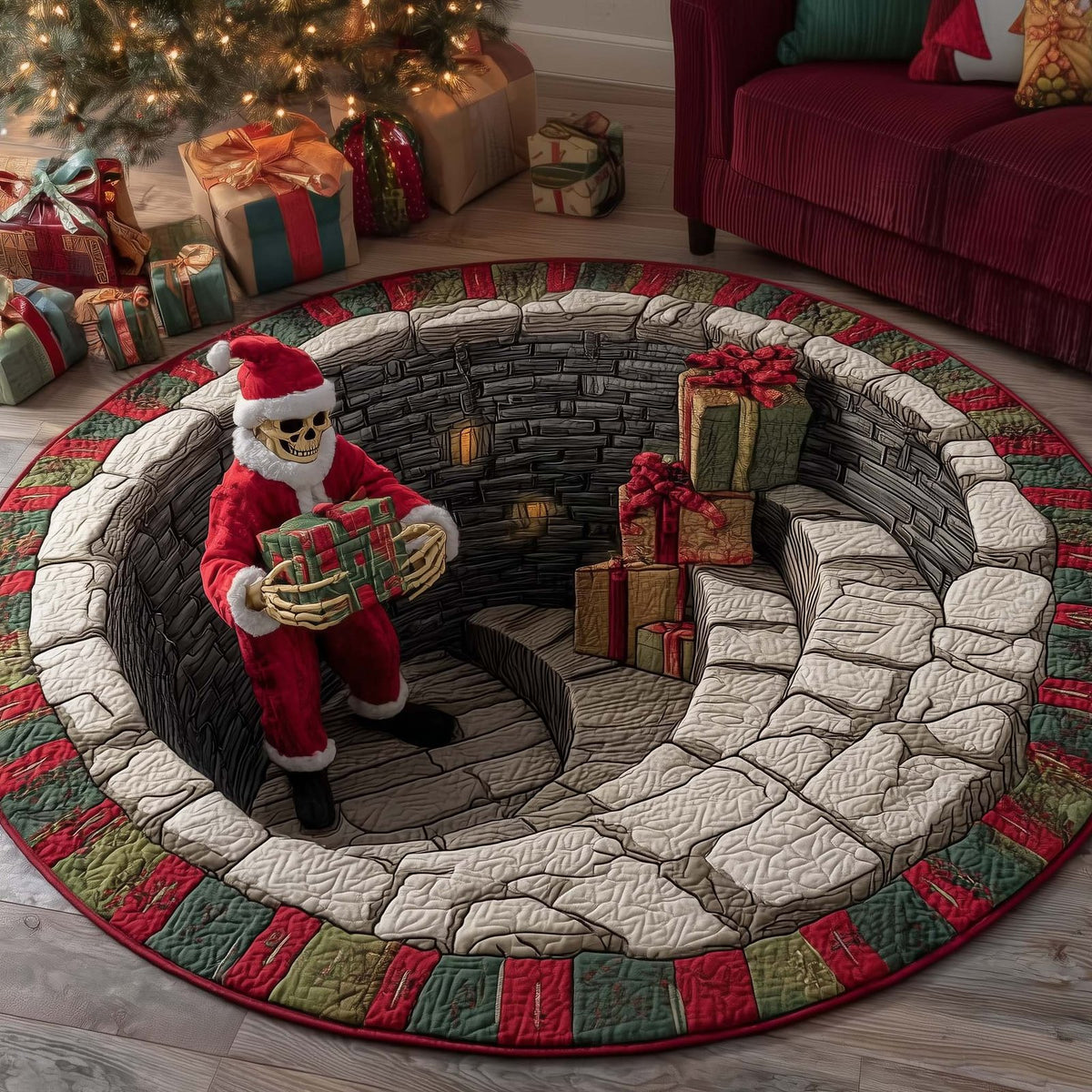 Yuletide Skeleton Halloween Round Mat Rug - washable non-slip printed rug