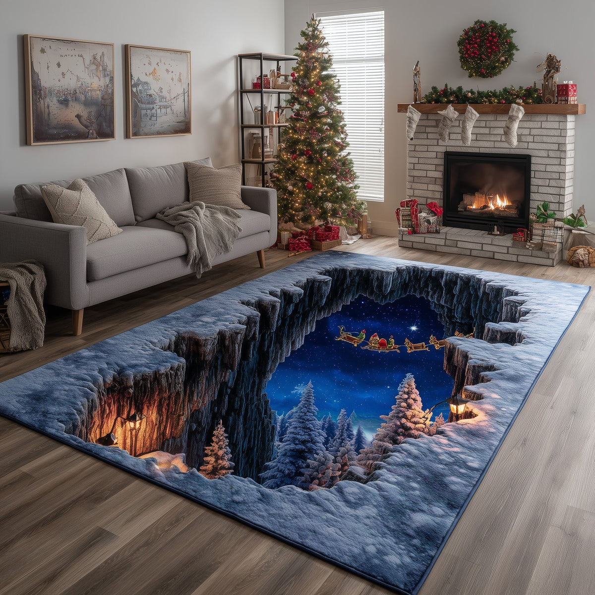 Yuletide Sky area rug in a living room