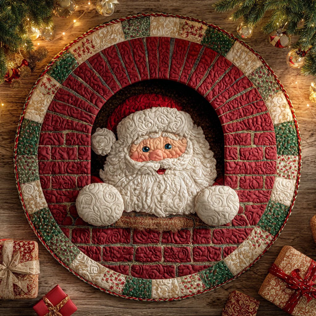 Yuletide Smile Christmas Round Mat Rug - washable non-slip printed rug