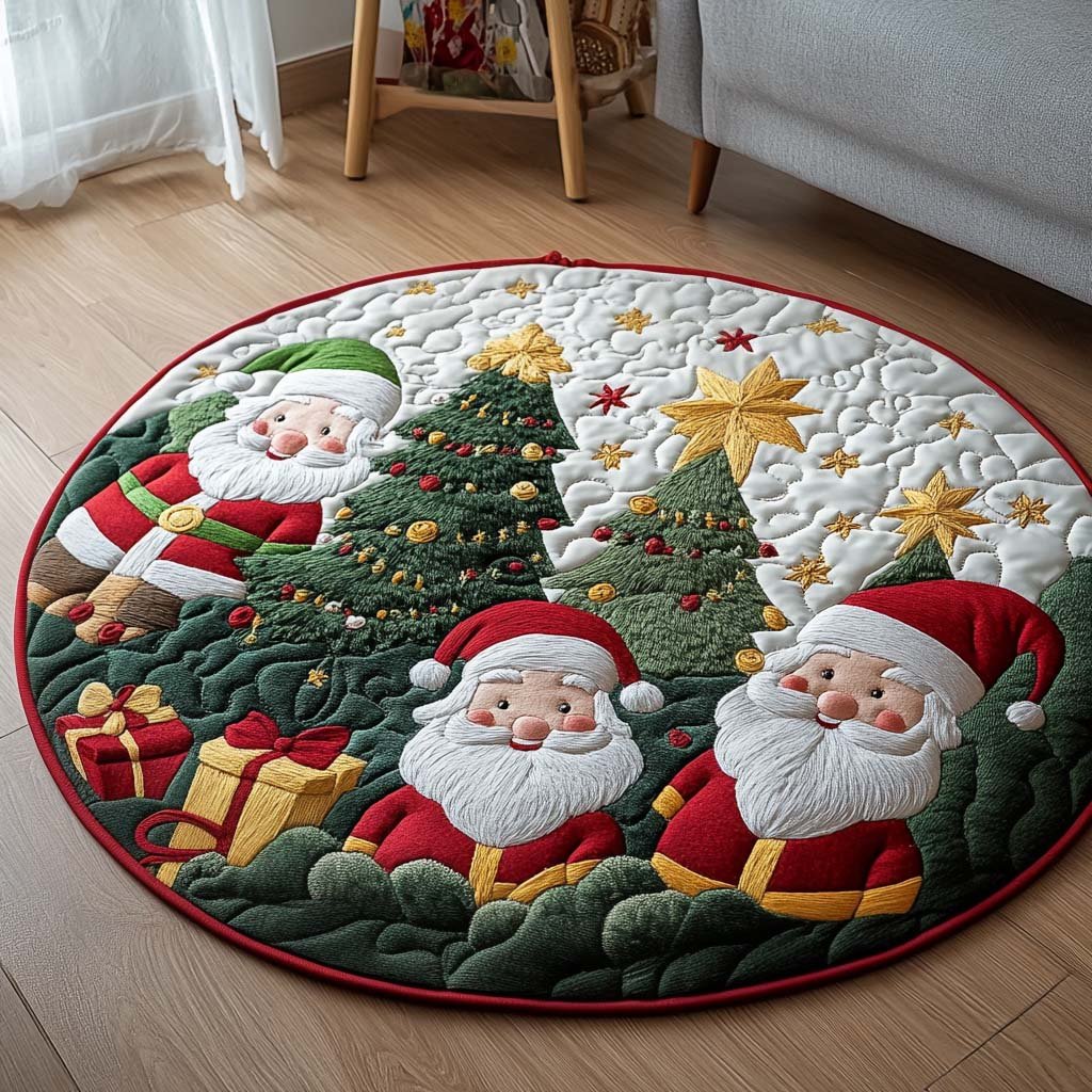 Yuletide Symphony Christmas Round Mat Rug - washable non-slip printed rug
