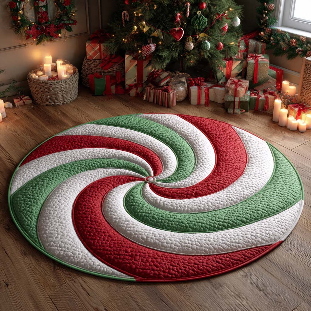 Yuletide Twirl Christmas Round Mat Rug - washable non-slip printed rug
