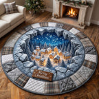 Yuletide Village Round Mat Rug - Nature Design | Serene Home Decor - washable non-slip printed rug