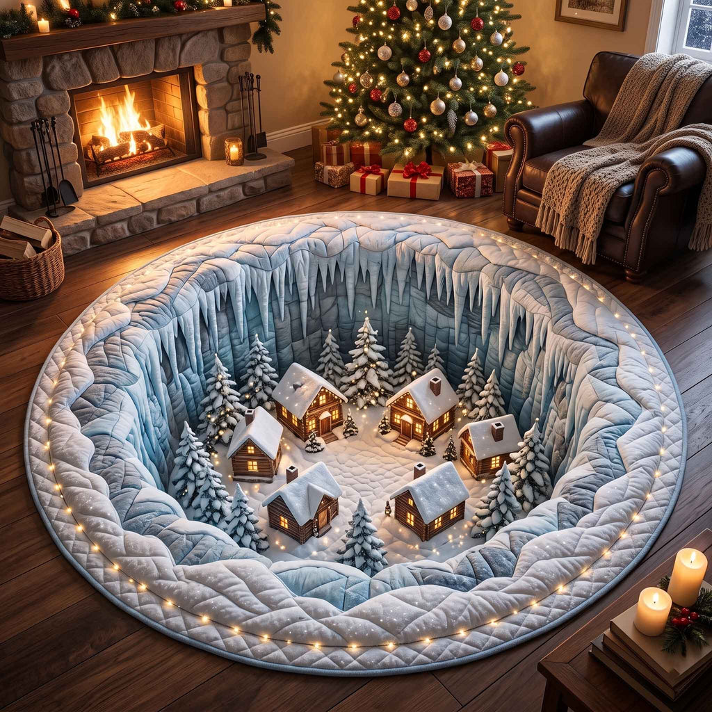 Yuletide Village Round Mat Rug - Nature Design | Nature Round Area Rug - washable non-slip printed rug