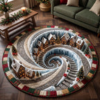 Yuletide Village Round Mat Rug - Nature Design | Nature Circle Rug - washable non-slip printed rug