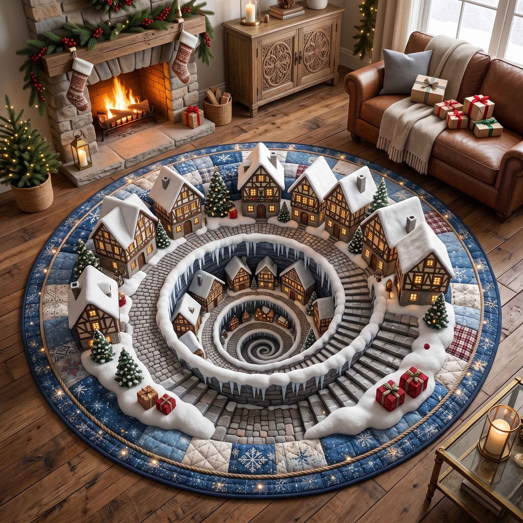 Yuletide Village Round Mat Rug - Nature Design | Nature Round Living Room Rug - washable non-slip printed rug