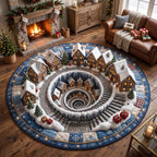 Yuletide Village Round Mat Rug - Nature Design | Nature Round Living Room Rug - washable non-slip printed rug