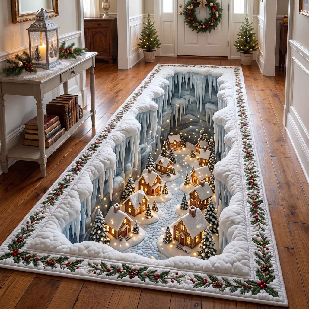 Yuletide Village Runner Rug - Nature Design | Serene Runner Rug - washable non-slip printed rug