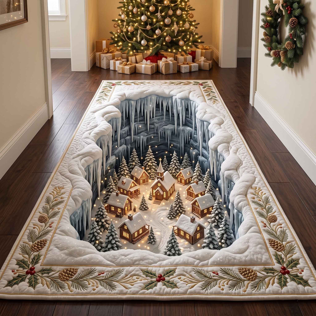 Yuletide Village Runner Rug - Nature Design | Nature Runner Rug - washable non-slip printed rug