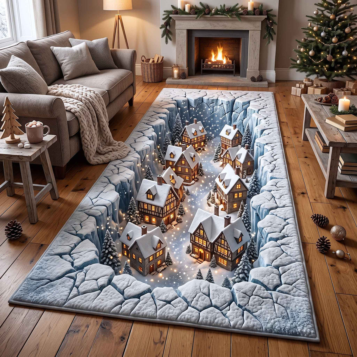 Yuletide Village Runner Rug - Nature Design | Nature Carpet Runner - washable non-slip printed rug
