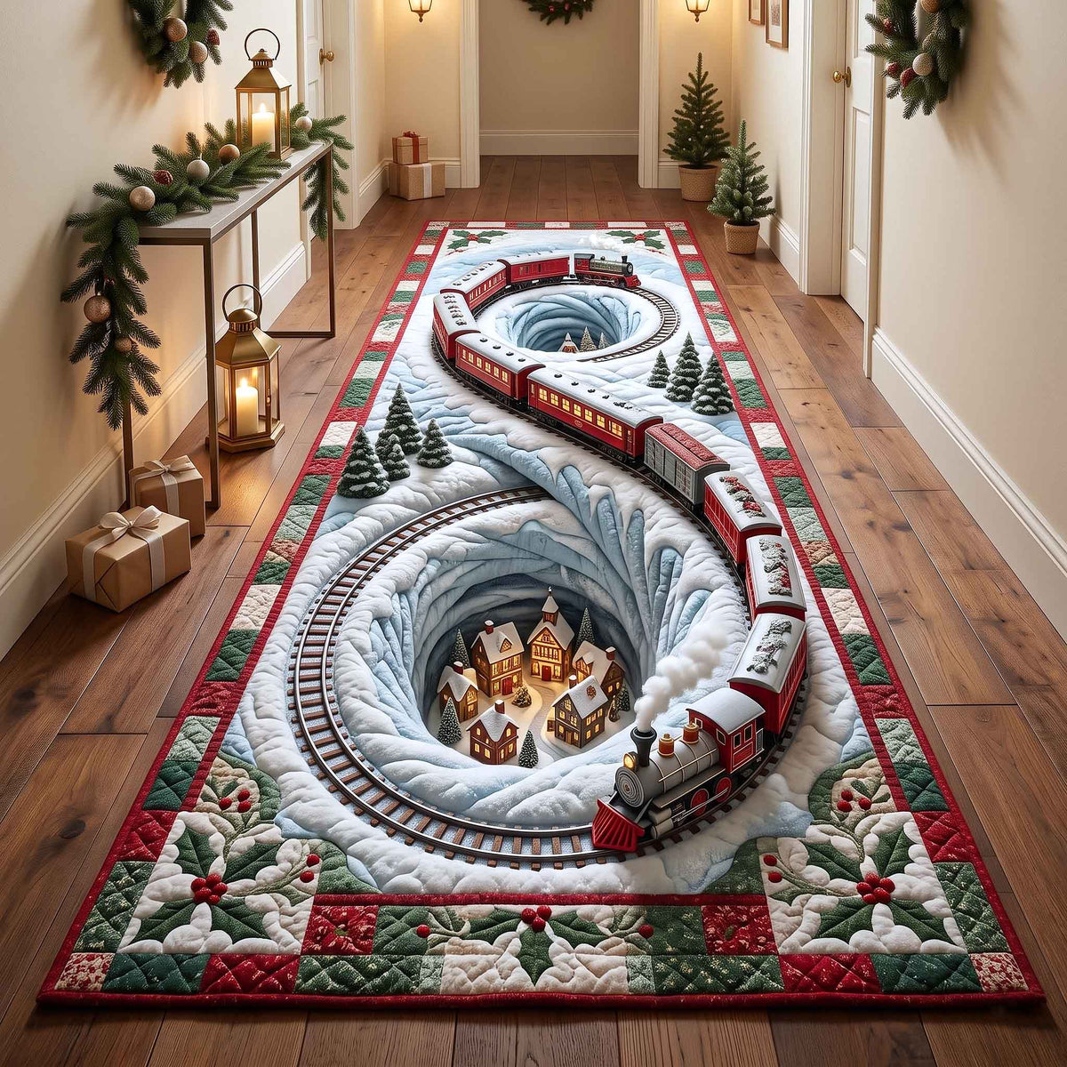Yuletide Village Runner Rug - Nature Design | Nature Kitchen Runner - washable non-slip printed rug