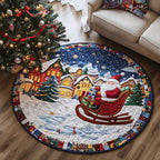 Yuletide Warmth Christmas Round Mat Rug - washable non-slip printed rug