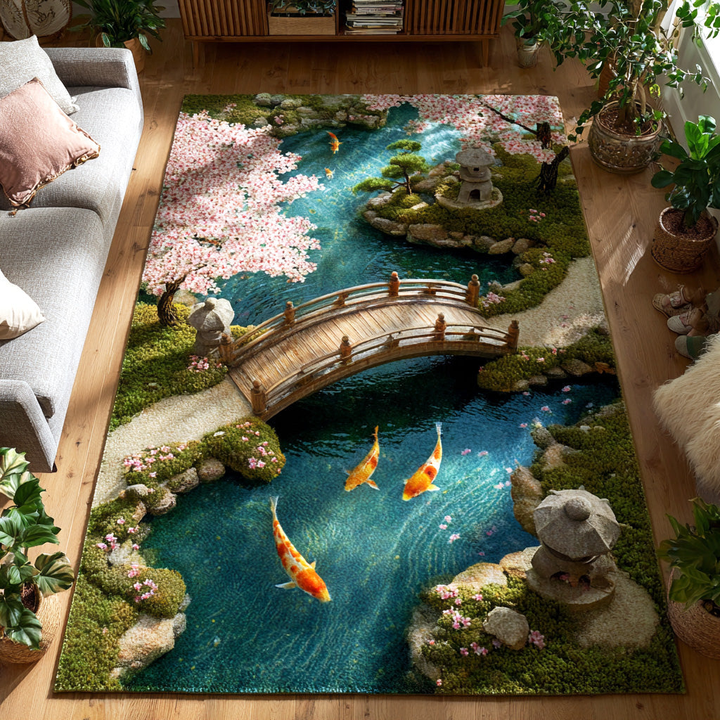 Zen Garden Bridge area rug in a living room