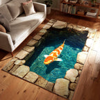 Zen Koi Haven area rug in a living room