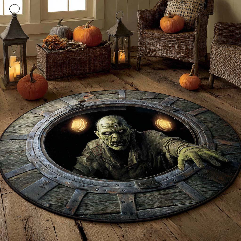 Zombie Breakout Round Mat Rug - washable non-slip printed rug