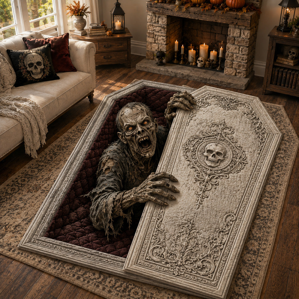 Zombie Coffin Rise Custom Shape Area Rug - Nature Design | Die-Cut Non-Slip Rug - washable non-slip printed rug