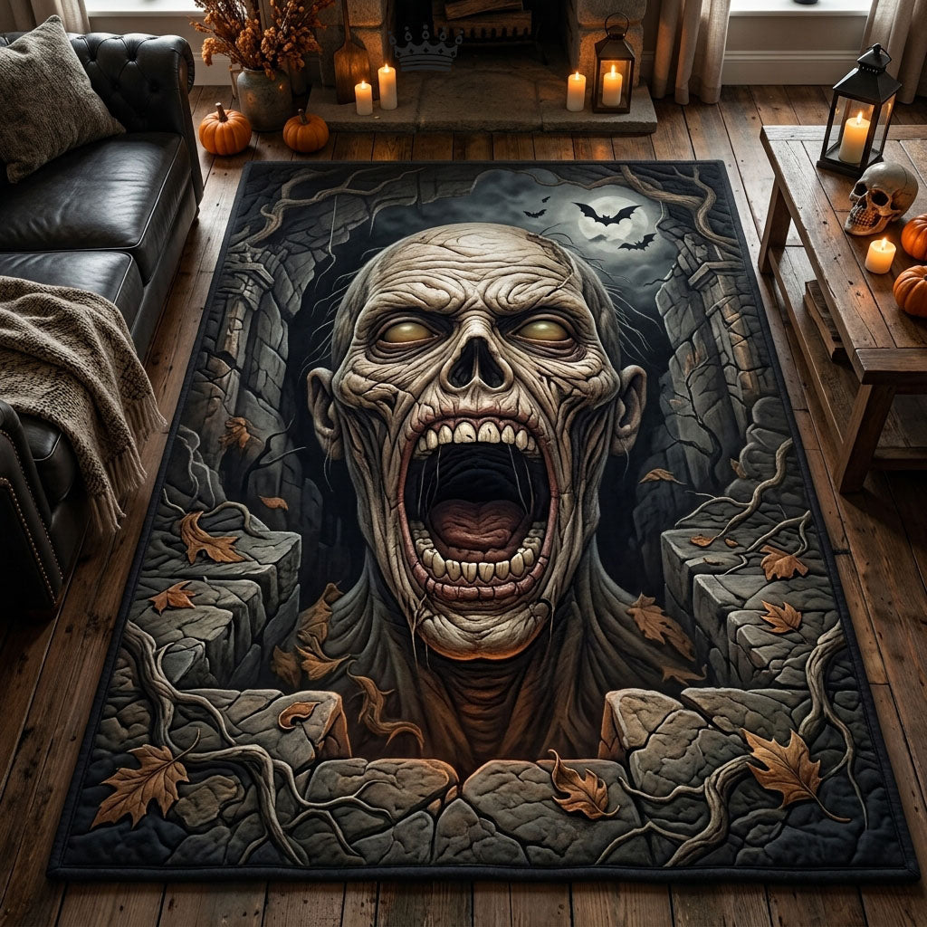 Zombie Screaming area rug in a living room