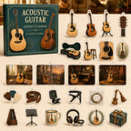 Acoustic Guitar advent calendar box with24 printed acrylic instrument and music-themed charms