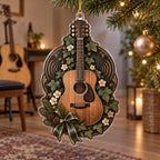 Acoustic Guitar Botanical Music Christmas Ornament with printed 3D depth and a coordinated niche-inspired lifestyle setting.