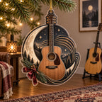 Acoustic Guitar Moonlight Melody Christmas Ornament with an acoustic guitar, moonlike sound waves and a matching music-room setting