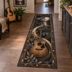 Acoustic Guitar Moonlight Melody Runner Rug with an acoustic guitar, moonlike sound waves and a matching music-room setting