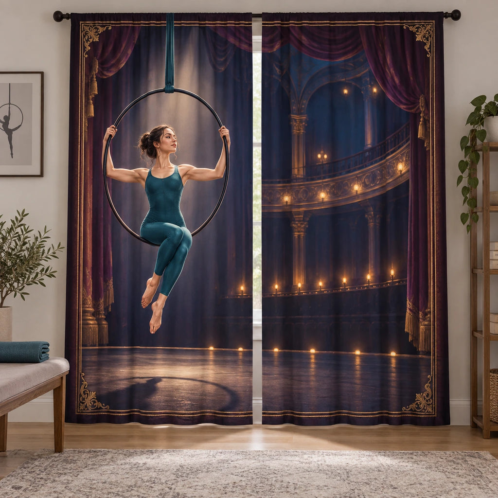 Aerial Hoop Theatre Window Curtain Pair with original printed optical 3D artwork