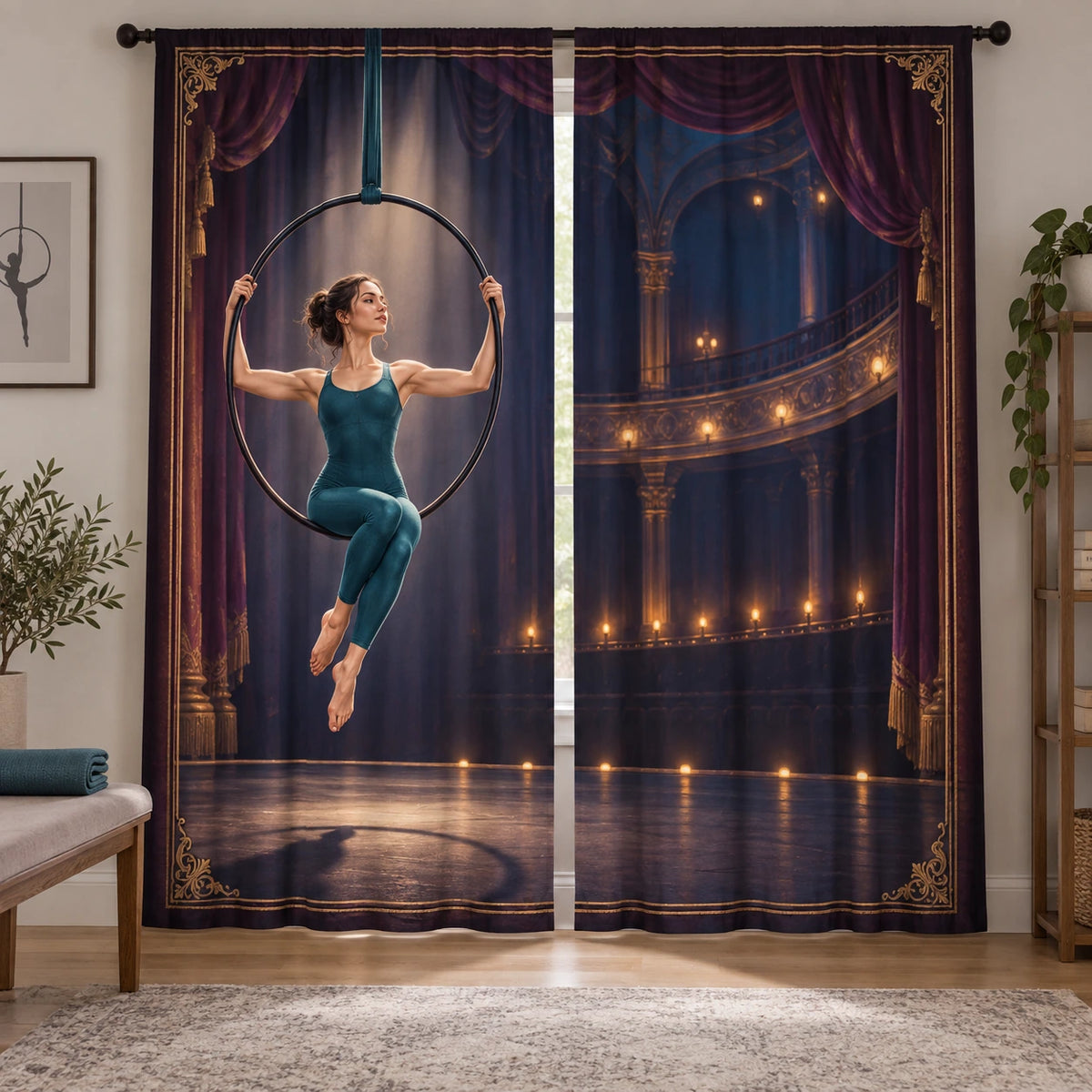 Aerial Hoop Theatre Window Curtain Pair with original printed optical 3D artwork