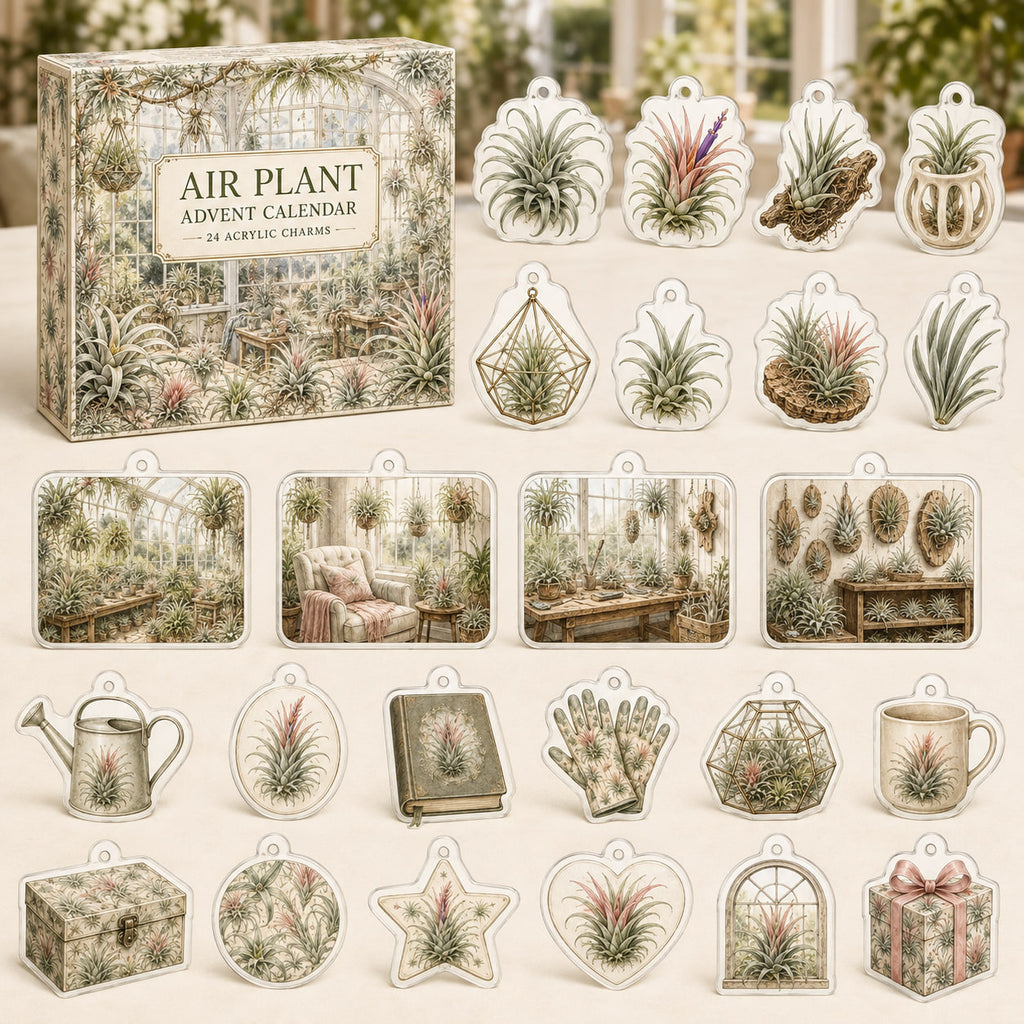 Air Plant advent calendar box and 24 botanical-themed printed acrylic charms