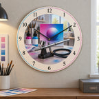 Airbrush Color Studio Wooden Wall Clock with original printed optical 3D artwork