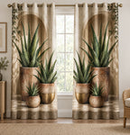 Aloe Terracotta Cluster Window Curtains with printed dimensional artwork
