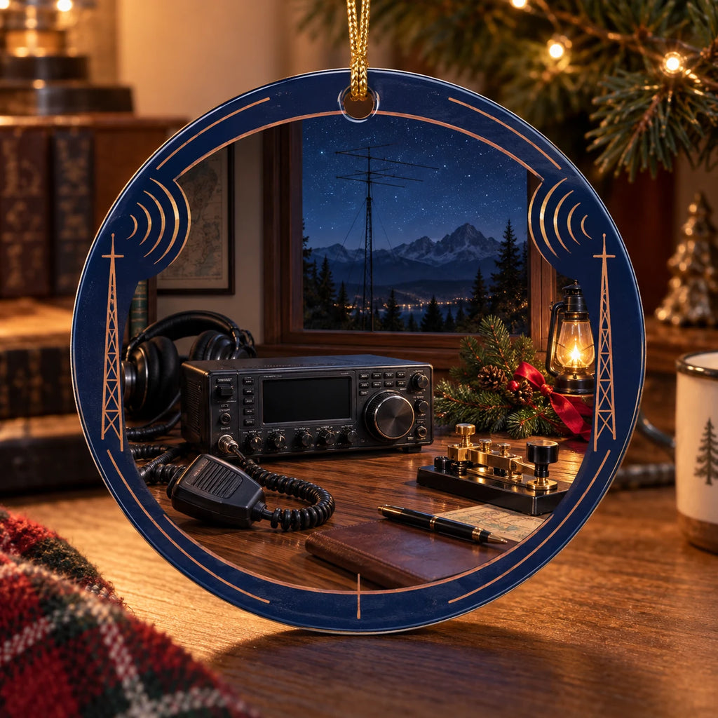 Amateur Radio printed 3D christmas ornament with coordinated border and hobby setting