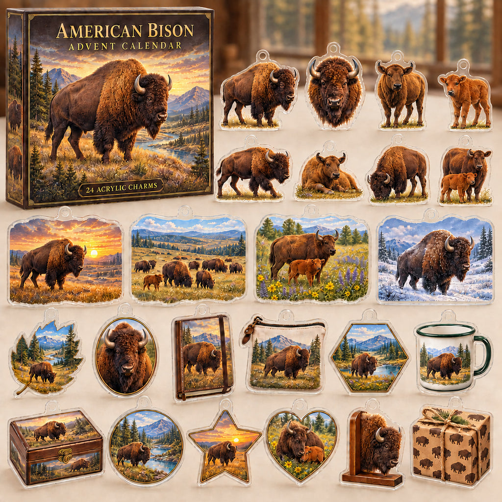 American Bison advent calendar box with 24 wildlife-themed printed acrylic charms