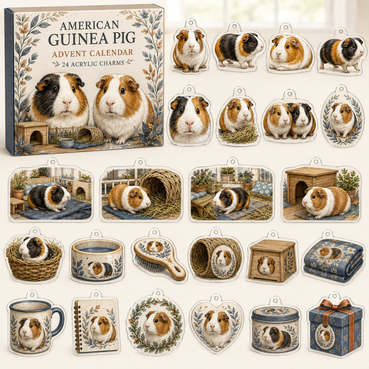 American Guinea Pig advent calendar box with 24 themed printed acrylic charms