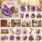 Amethyst advent calendar box and 24 mineral-themed printed acrylic charms