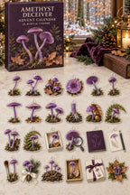 Amethyst Deceiver advent calendar with 24 custom-shaped flat acrylic charms and printed dimensional artwork