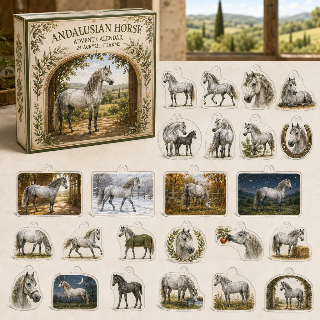 Andalusian Horse advent calendar box and24 equestrian printed acrylic charms