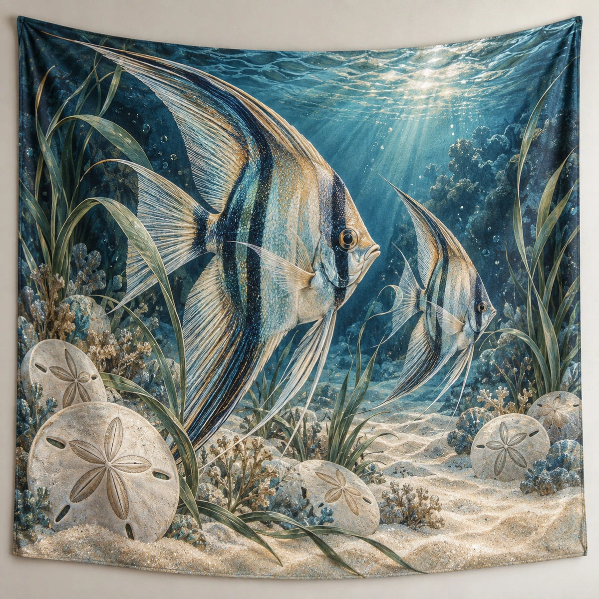 Angelfish Sand Dollar Garden Wall Tapestry with printed dimensional artwork