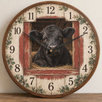 Angus Cow Hayloft Window Wooden Wall Clock with printed dimensional artwork