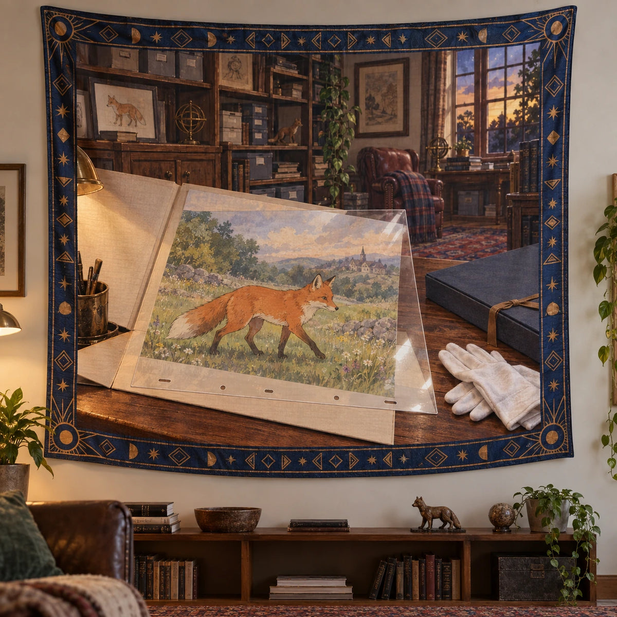 Animation Cel Collector Studio Wall Tapestry with original printed optical 3D artwork