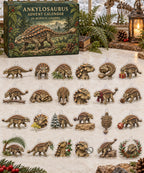 Ankylosaurus advent calendar with 24 custom-shaped flat acrylic charms and printed dimensional artwork