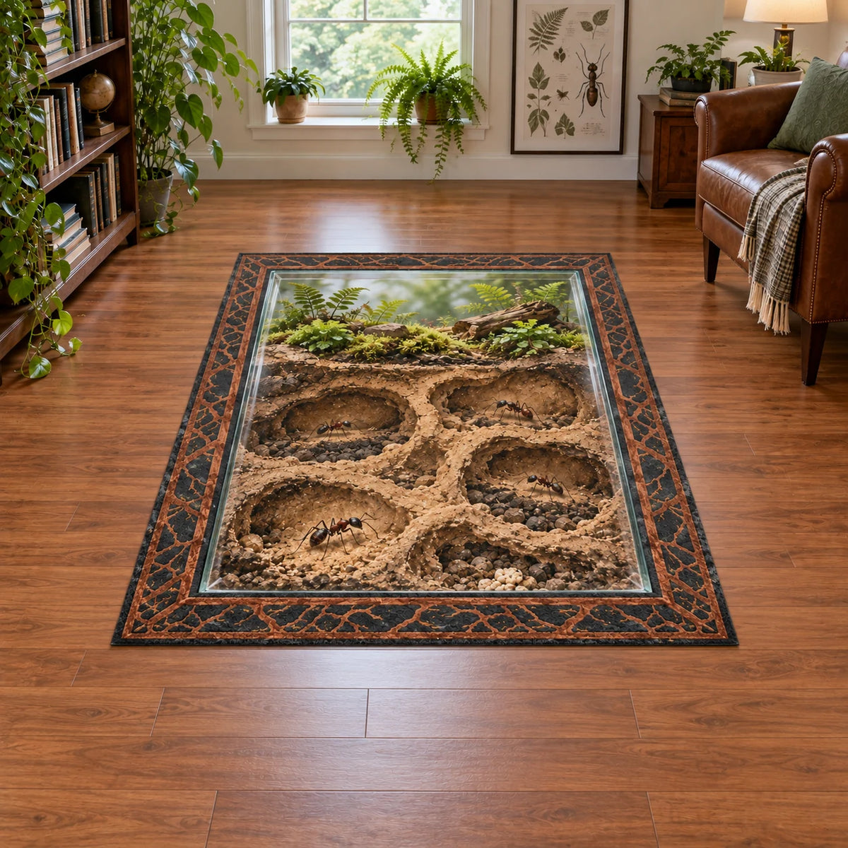Ant Keeping Colony Study Area Rug with printed optical 3D artwork