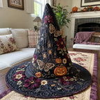 Antique Afterdark quilted witch hat, all-over print on cone and brim