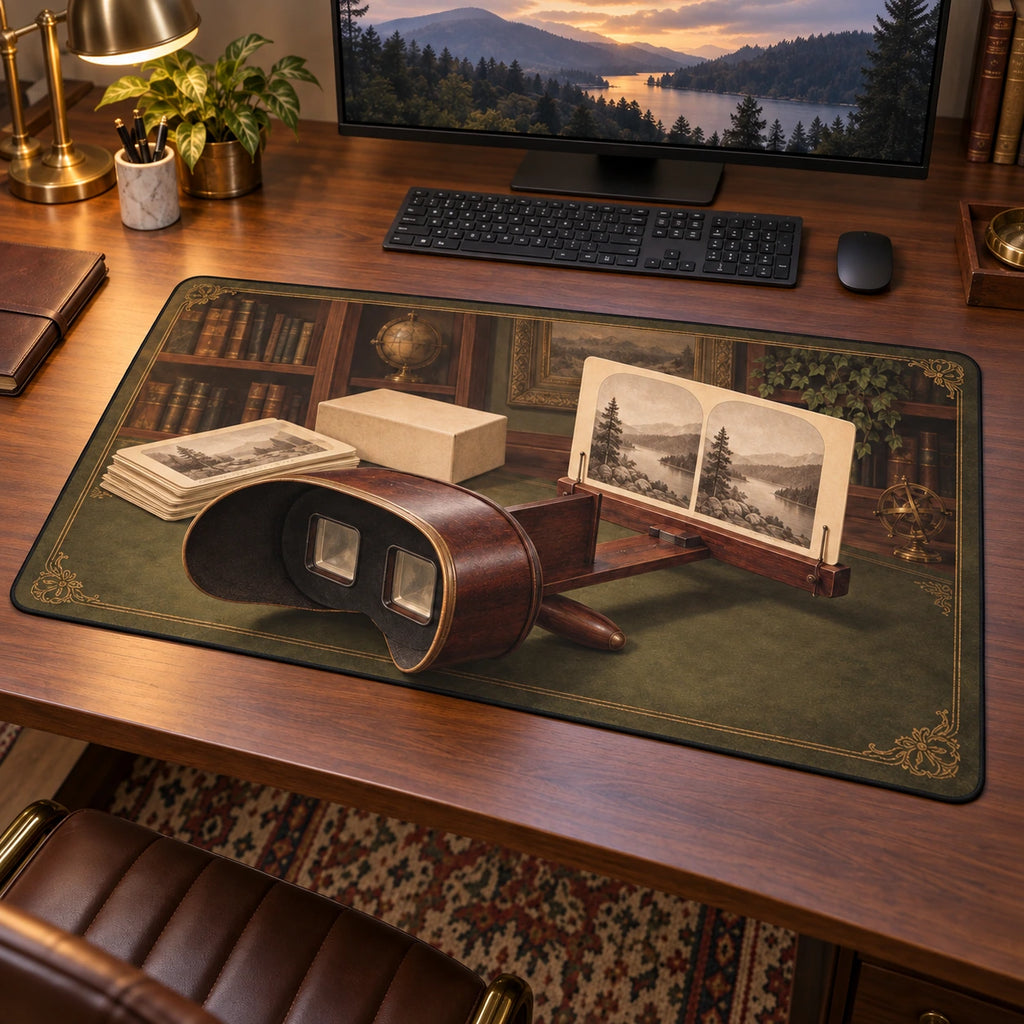 Antique Stereoscope Study Desk Mat with original printed optical 3D artwork
