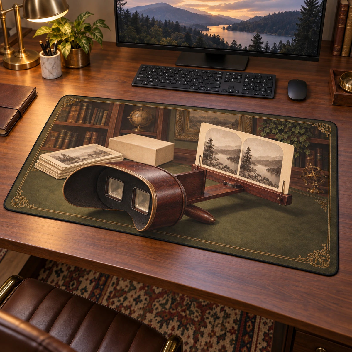 Antique Stereoscope Study Desk Mat with original printed optical 3D artwork