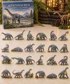 Apatosaurus advent calendar with 24 custom-shaped flat acrylic charms and printed dimensional artwork