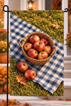 Apple Basket Orchard Picnic Garden Flag with printed wicker and layered apple depth