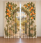Apricot Orchard Branch Window Curtain Pair with flat printed apricots and orchard depth